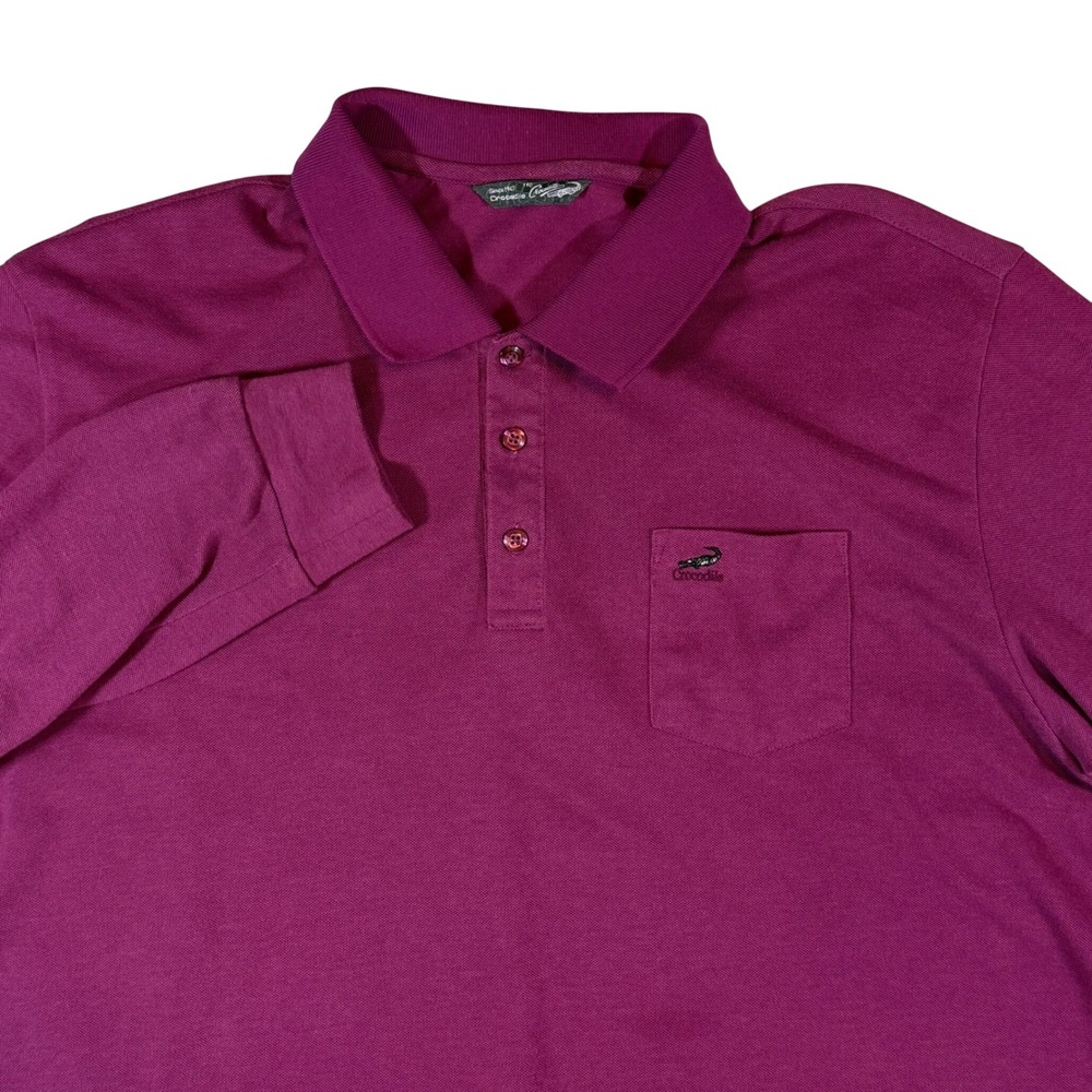 VTG Crocodile International Long Sleeve Polo Shirt Mens XL Magenta Pink Pocket